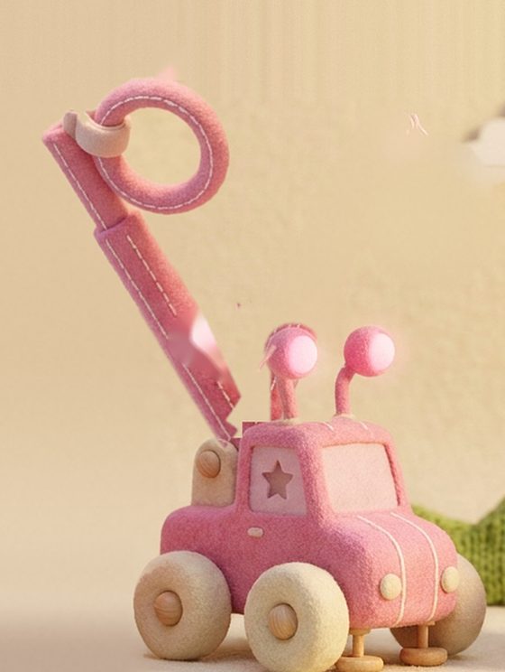Hoopsy, Little yard crane: Tall, slim and bubblegum pink, with a stretchy arm that ends in a big round ring-hoop with a padded clip.